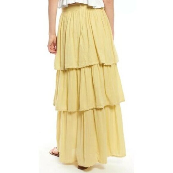 Happy X Nature Drift Maxi Skirt Banded Lace Lemon Tiered - Picture 2 of 7